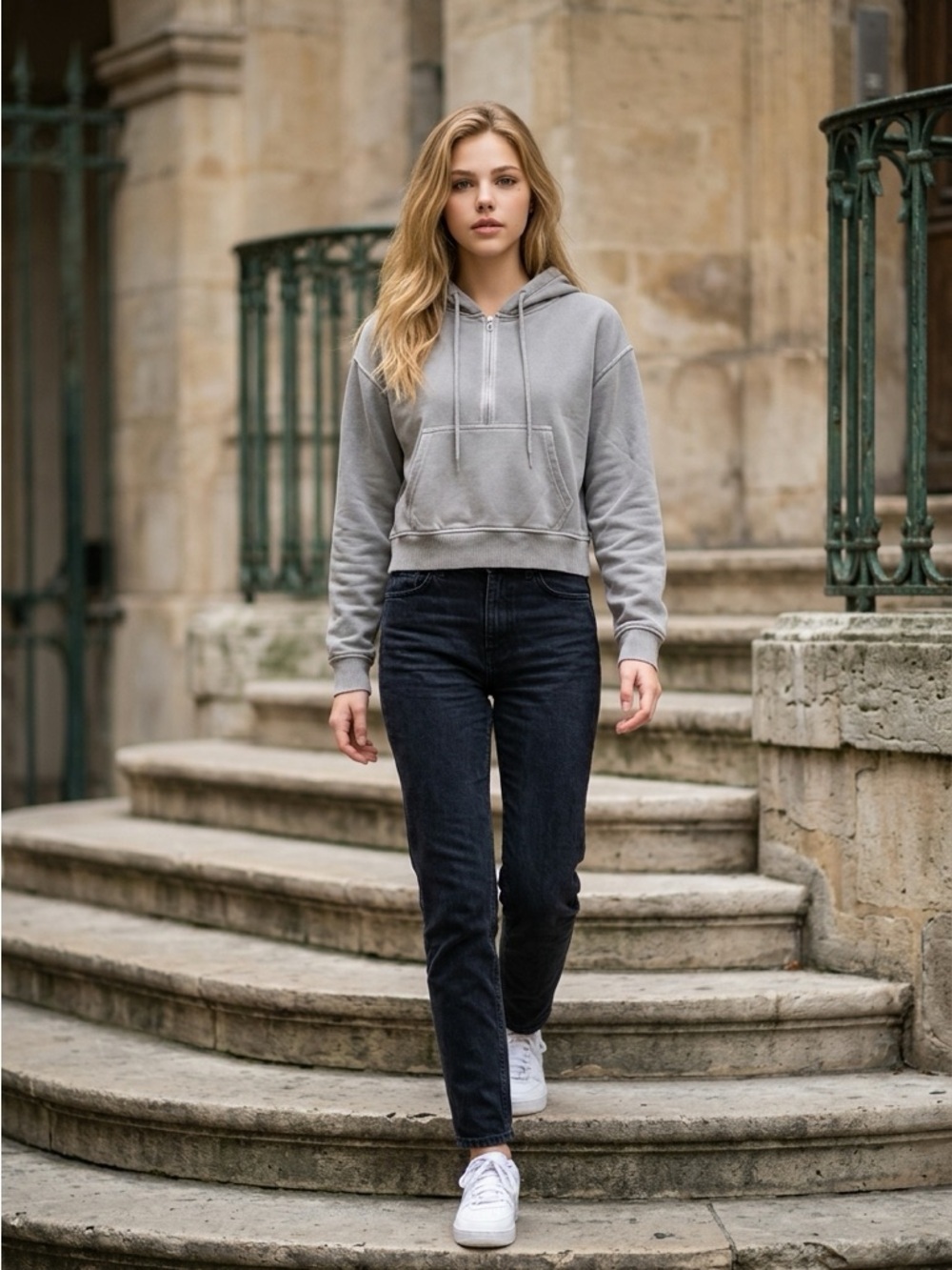 Zenana vintage wash gray kangaroo pocket hoodie women’s large super soft stretch - Picture 2 of 7